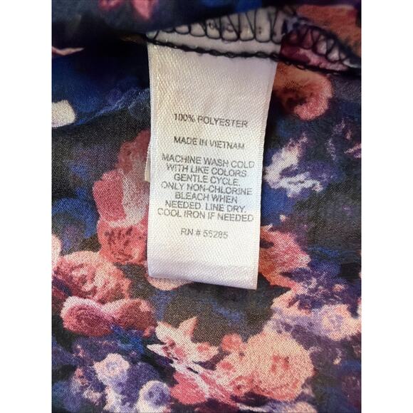 Express Portofino Floral Semi Sheer Roll Tab Sleeve Blouse Size Large - Picture 6 of 7